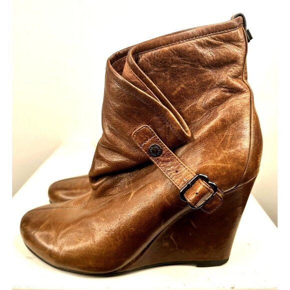 Rudsak Womens Leather Boots Wedge Ankle Strap Buckle Fold Over Brown Size 6.5 - Picture 5 of 14